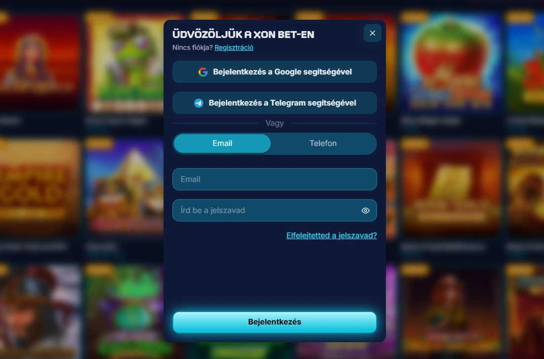 Regisztráció és belépés a XON Bet Casino felületén